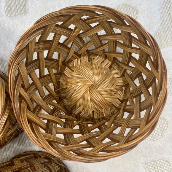 VTG Wicker Basket Planter Braided Woven Cachepot MCM Boho Cottage Set of 3 - Picture 13 of 17